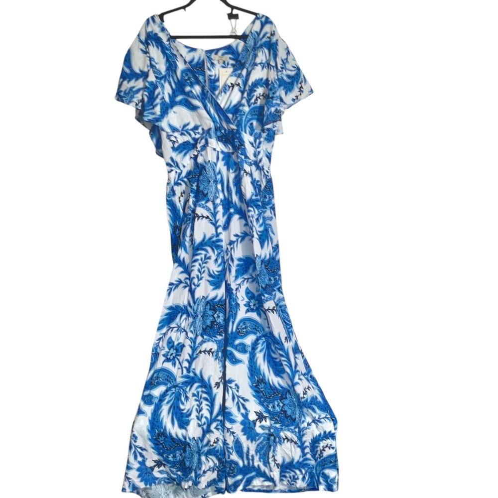 JMP jean marc phillipe Blue Nad White Wide Leg Jumpsuit US Plus Size 26 New‎